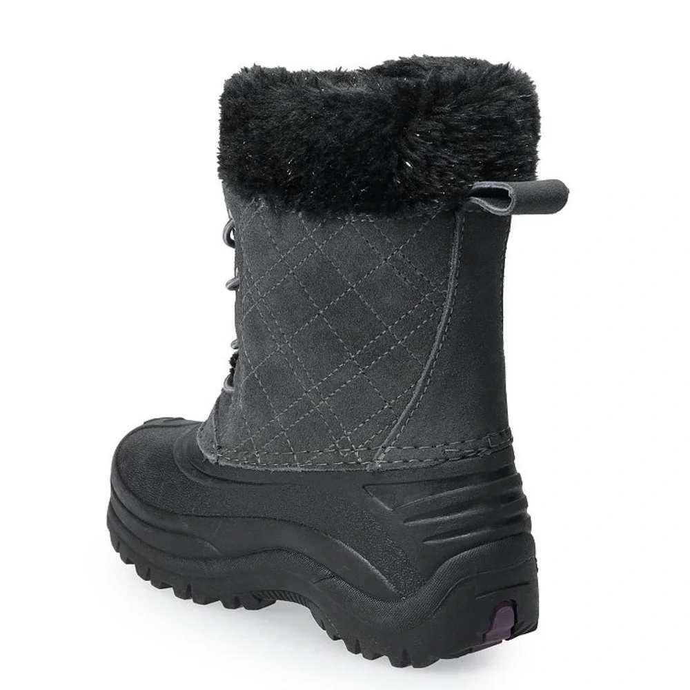 Totes Harper Mid Girls Waterproof Winter Boots Grey Pink Faux Fur Size 13 NEW